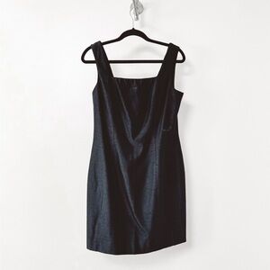 Vintage Linda Segal Square Neck Classic‎ Chic Knee Length Formal Dress Black